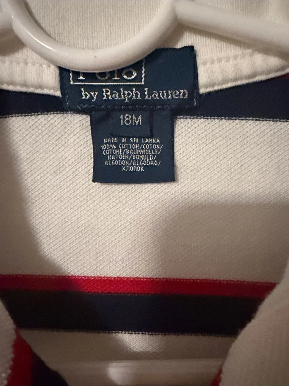 Ralph Lauren White Polo with Navy & Red Stripes - Kids